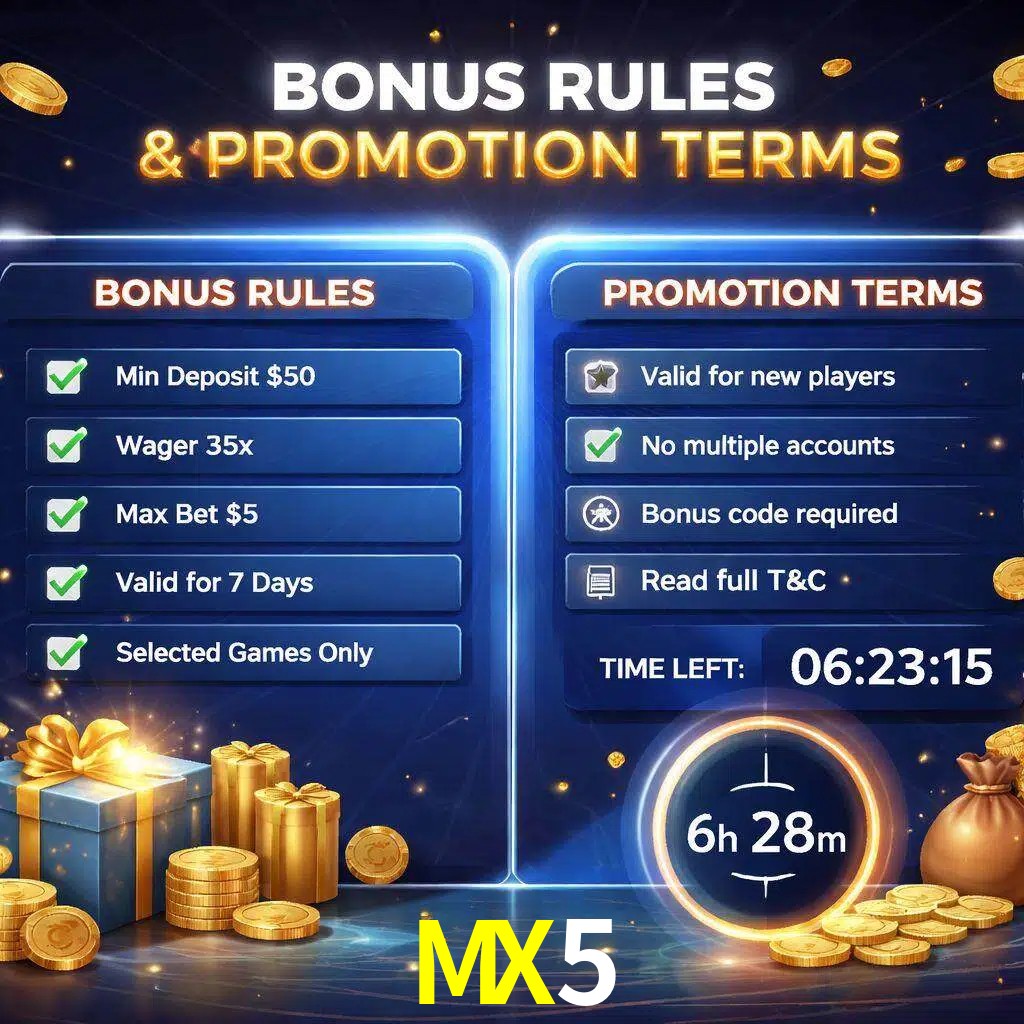Reglas de promoción MX5 y condiciones de bonos explicadas visualmente