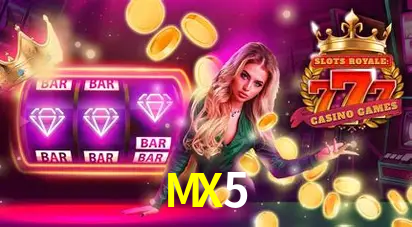 Escena dinámica inspirada en casino con iluminación MX5, cartas, fichas e íconos de juegos digitales en un espacio moderno de juegos.
